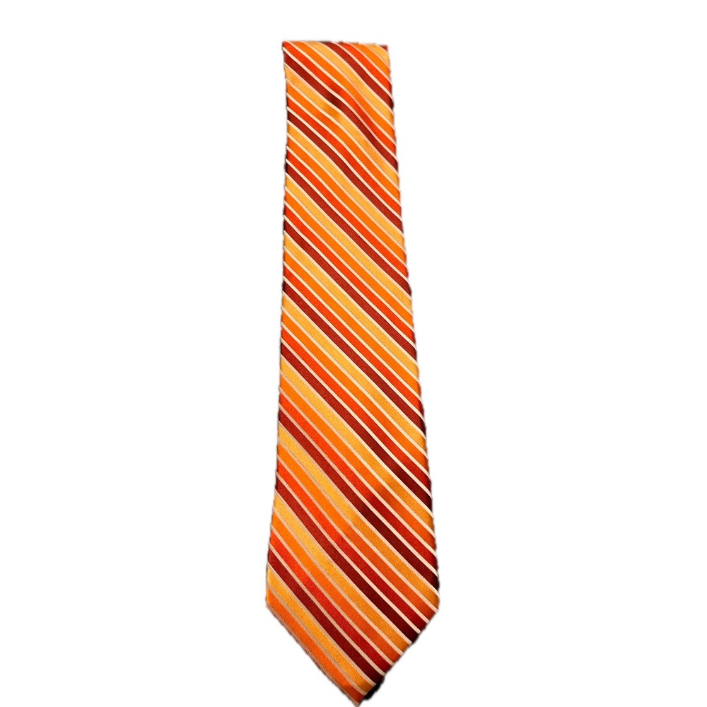 Orange Red Cream Striped Silk Blend Classic Necktie Funky Disco Fall Mod Forml